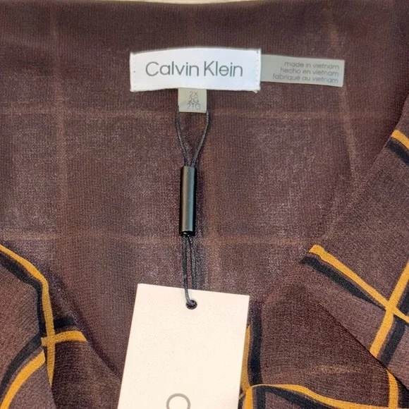 Calvin Klein Woman's Brown Printed Faux Wrap Top Blouse - Picture 5 of 7